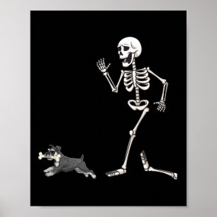 Funny Halloween Miniature Schnauzer And Skeleton Poster