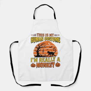 Funny Halloween Monkey Human Costume Shirt Design_ Apron