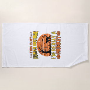 Funny Halloween Monkey Human Costume Shirt Design_ Beach Towel