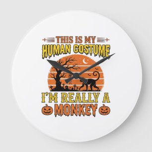 Funny Halloween Monkey Human Costume Shirt Design_ Large Clock