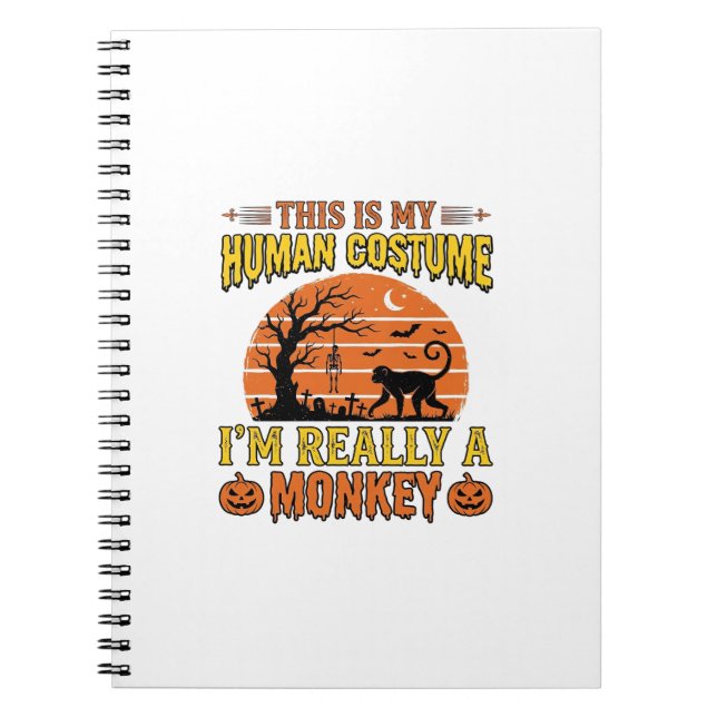 Funny Halloween Monkey Human Costume Shirt Design_ Notebook (Front)