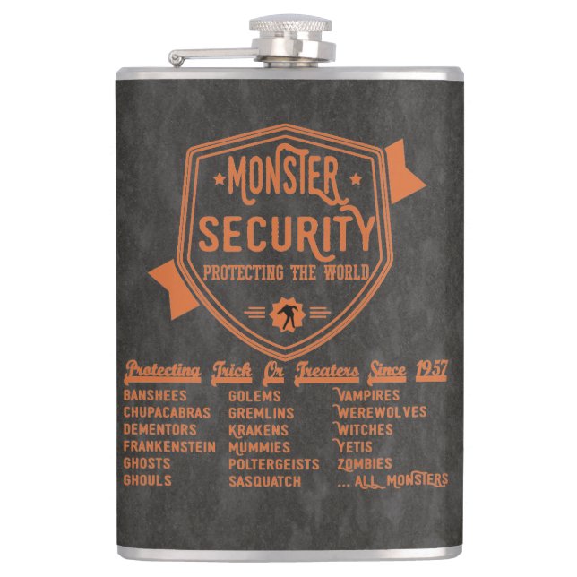 Funny Halloween Monster Security Courage Hip Flask (Front)