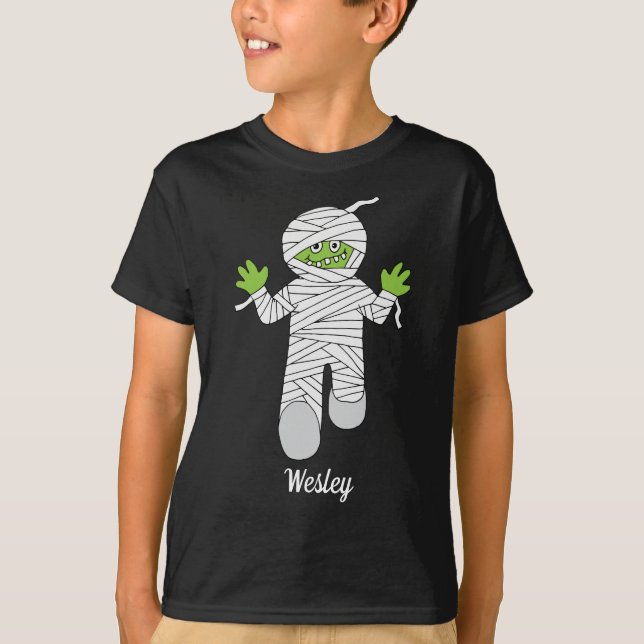 Funny Halloween Mummy Cartoon Character Kids T-Shirt (Front)