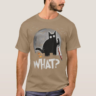 Funny Halloween Murderous Black Cat With Knife In T-Shirt