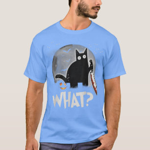 Funny Halloween Murderous Black Cat With Knife In T-Shirt
