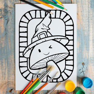 Funny Halloween Mushroom Colouring Page Poster