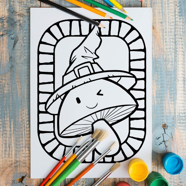 Funny Halloween Mushroom Colouring Page Poster (Creator Uploaded)