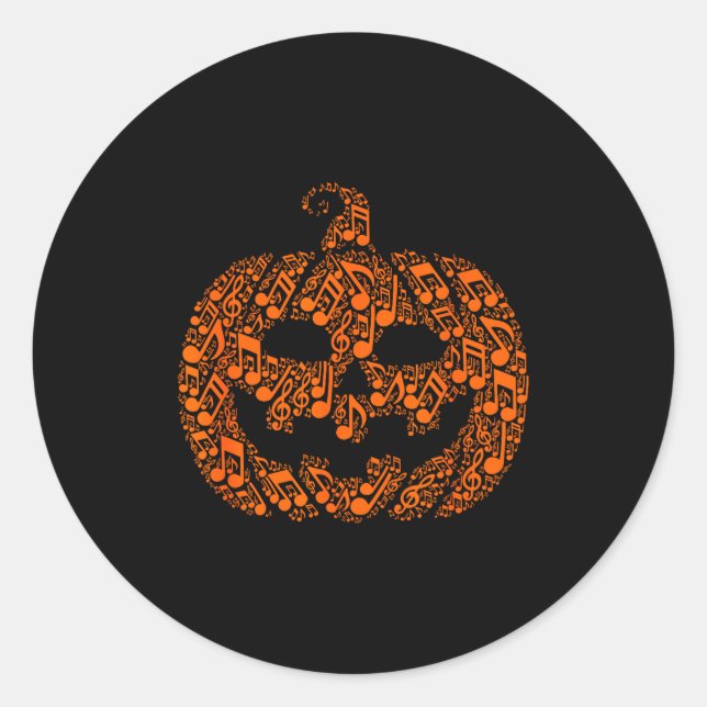 Funny Halloween Music Note Musician Jack O Lantern Classic Round Sticker (Front)