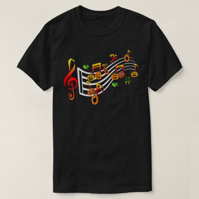 Funny Halloween Music Note Pumpkins Musik Teacher  T-Shirt (Design Front)