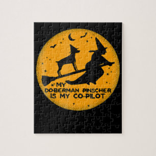Funny Halloween My Doberman Pinscher Ís Co-pilot Jigsaw Puzzle