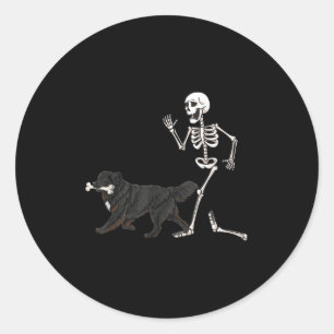 Funny Halloween Newfoundland And Skeleton Classic Round Sticker
