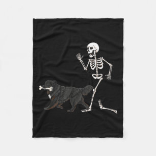 Funny Halloween Newfoundland And Skeleton Fleece Blanket
