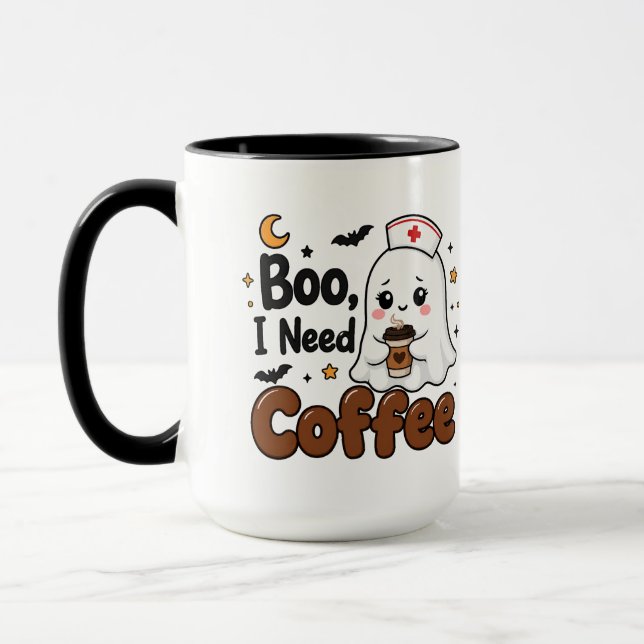 Funny Halloween Nurse Coffee Mug Cute Ghost Spooky (Left)