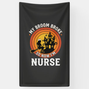 Funny Halloween Nurse Witch Broom Costume Graphic Banner