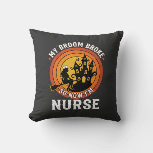 Funny Halloween Nurse Witch Broom Costume Graphic Cushion