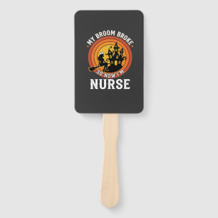 Funny Halloween Nurse Witch Broom Costume Graphic Hand Fan