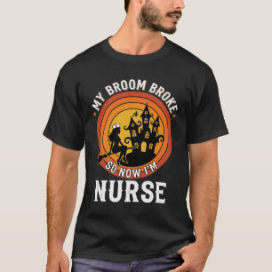 Funny Halloween Nurse Witch Broom Costume Graphic T-Shirt