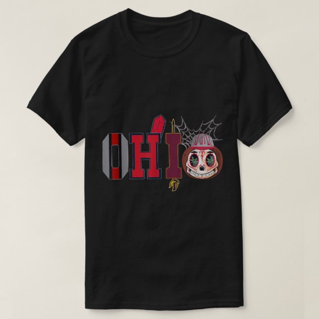 Funny Halloween Ohio State Skull Pumpkin  T-Shirt (Design Front)
