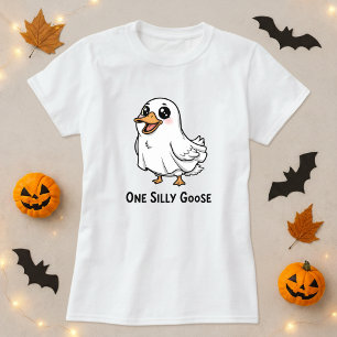 Funny Halloween One Silly Goose Cute Ghost Pun  T-Shirt