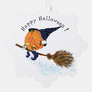 Funny Halloween Ornament Card Witch Pumpkin Flying