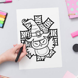 Funny Halloween Owl Colouring Page Poster