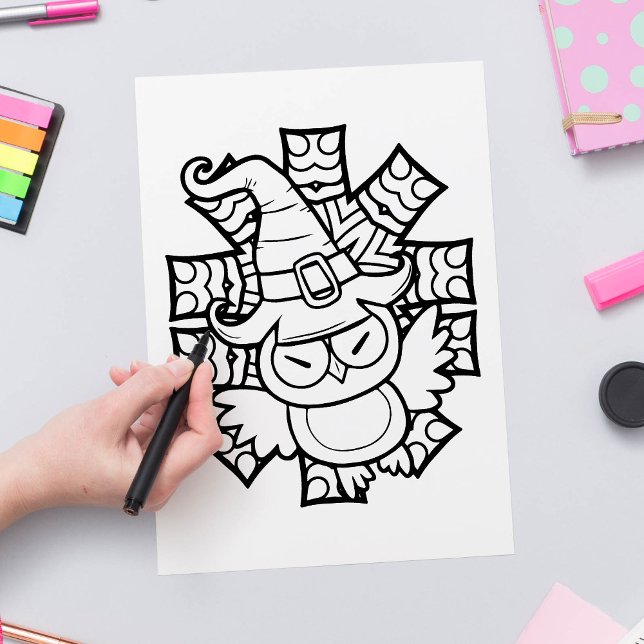 Funny Halloween Owl Colouring Page Poster (Creator Uploaded)