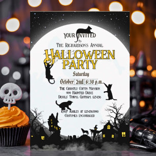 Funny Halloween Party Black and White Invitation