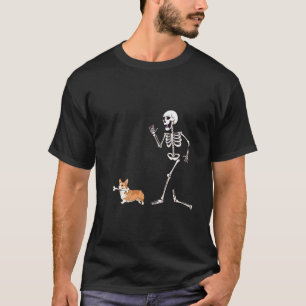Funny Halloween Pembroke Welsh Corgi and Skeleton T-Shirt