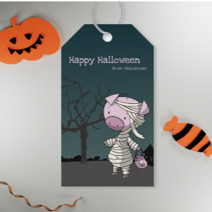 Funny Halloween Pig Mummy Kids Gift Tags