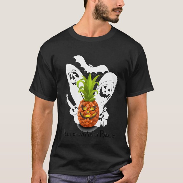 Funny Halloween Pineapple and Friends Band  Hawaii T-Shirt (Front)