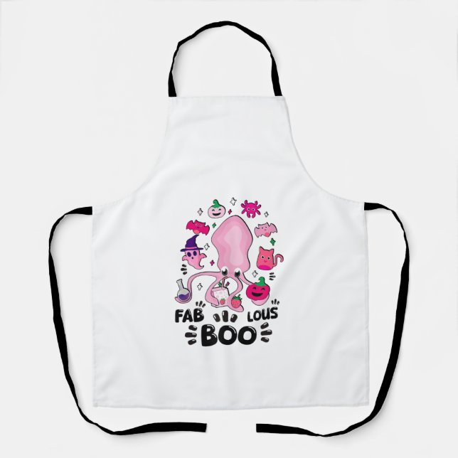 Funny Halloween Pink Cat Ghost Juggling Octopus Fa Apron (Front)