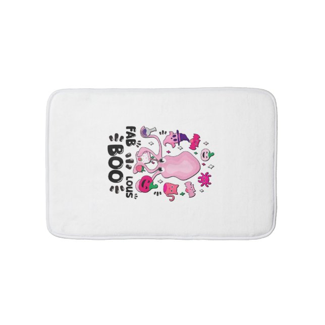 Funny Halloween Pink Cat Ghost Juggling Octopus Fa Bath Mat (Front)
