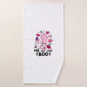 Funny Halloween Pink Cat Ghost Juggling Octopus Fa Bath Towel
