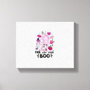 Funny Halloween Pink Cat Ghost Juggling Octopus Fa Canvas Print