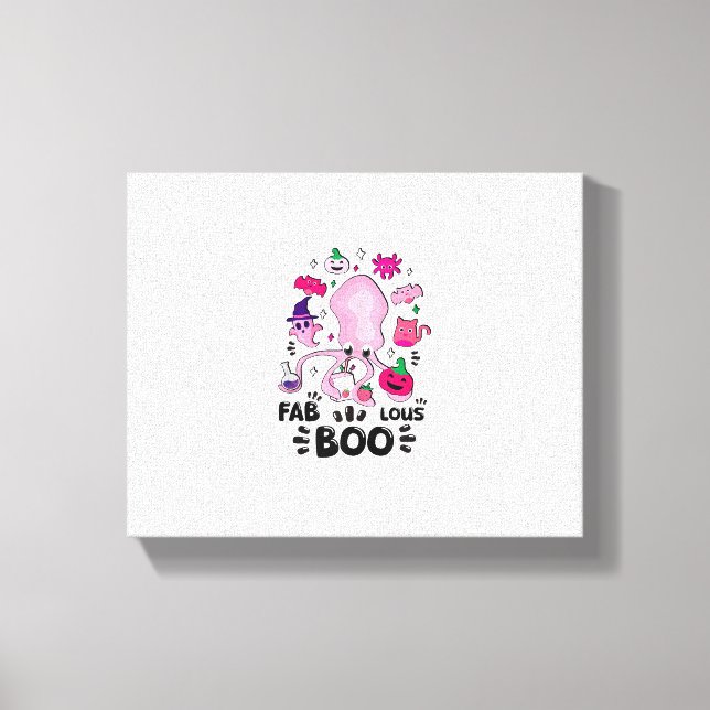 Funny Halloween Pink Cat Ghost Juggling Octopus Fa Canvas Print (Front)
