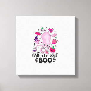 Funny Halloween Pink Cat Ghost Juggling Octopus Fa Canvas Print