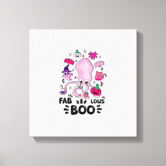 Funny Halloween Pink Cat Ghost Juggling Octopus Fa Canvas Print (Front)