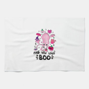 Funny Halloween Pink Cat Ghost Juggling Octopus Fa Tea Towel