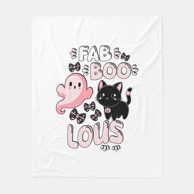 Funny Halloween Pink Ghost Spooktacular Cat Fab BO Fleece Blanket (Front)
