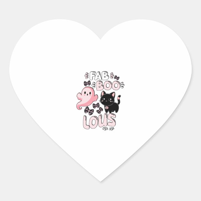 Funny Halloween Pink Ghost Spooktacular Cat Fab BO Heart Sticker (Front)
