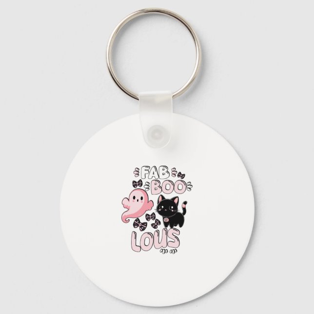 Funny Halloween Pink Ghost Spooktacular Cat Fab BO Key Ring (Front)