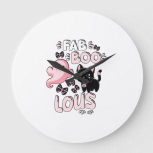 Funny Halloween Pink Ghost Spooktacular Cat Fab BO Large Clock