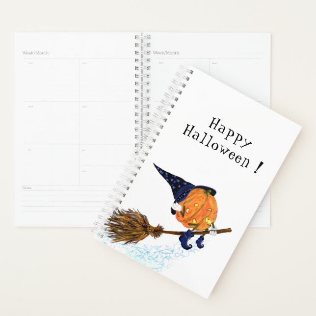 Funny Halloween Planner Witch Pumpkin Flying (Display)