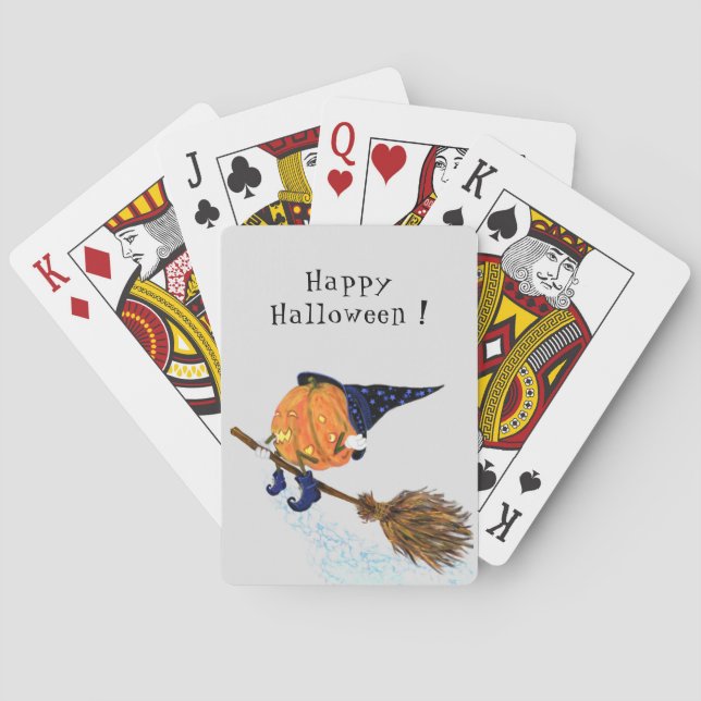 Funny Halloween Poker Cards Witch Pumpkin Flying (Back)