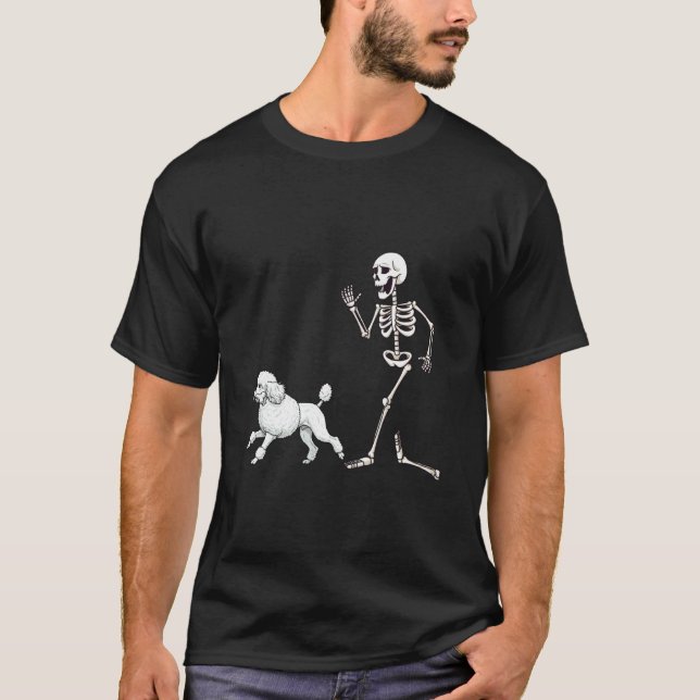 Funny Halloween Poodle and Skeleton T-Shirt (Front)
