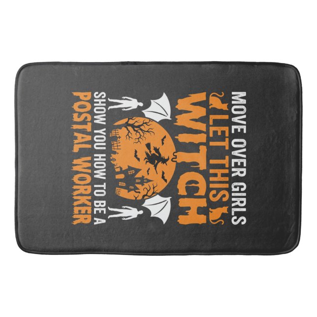 Funny Halloween Postal Worker Witch Cat Graphic Bath Mat (Front)