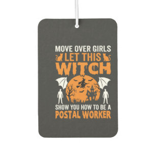 Funny Halloween Postal Worker Witch Cat Graphic Car Air Freshener