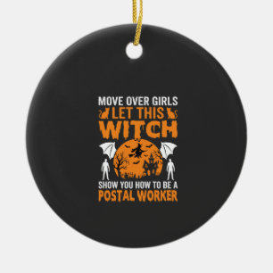 Funny Halloween Postal Worker Witch Cat Graphic Ceramic Tree Decoration