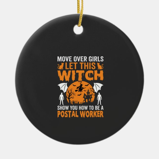 Funny Halloween Postal Worker Witch Cat Graphic Ceramic Tree Decoration (Front)