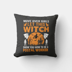 Funny Halloween Postal Worker Witch Cat Graphic Cushion